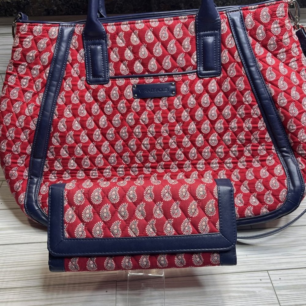 Vera Bradley Trapeze Tote & Tri-Fold Wallet Set - Bandana Paisley Print